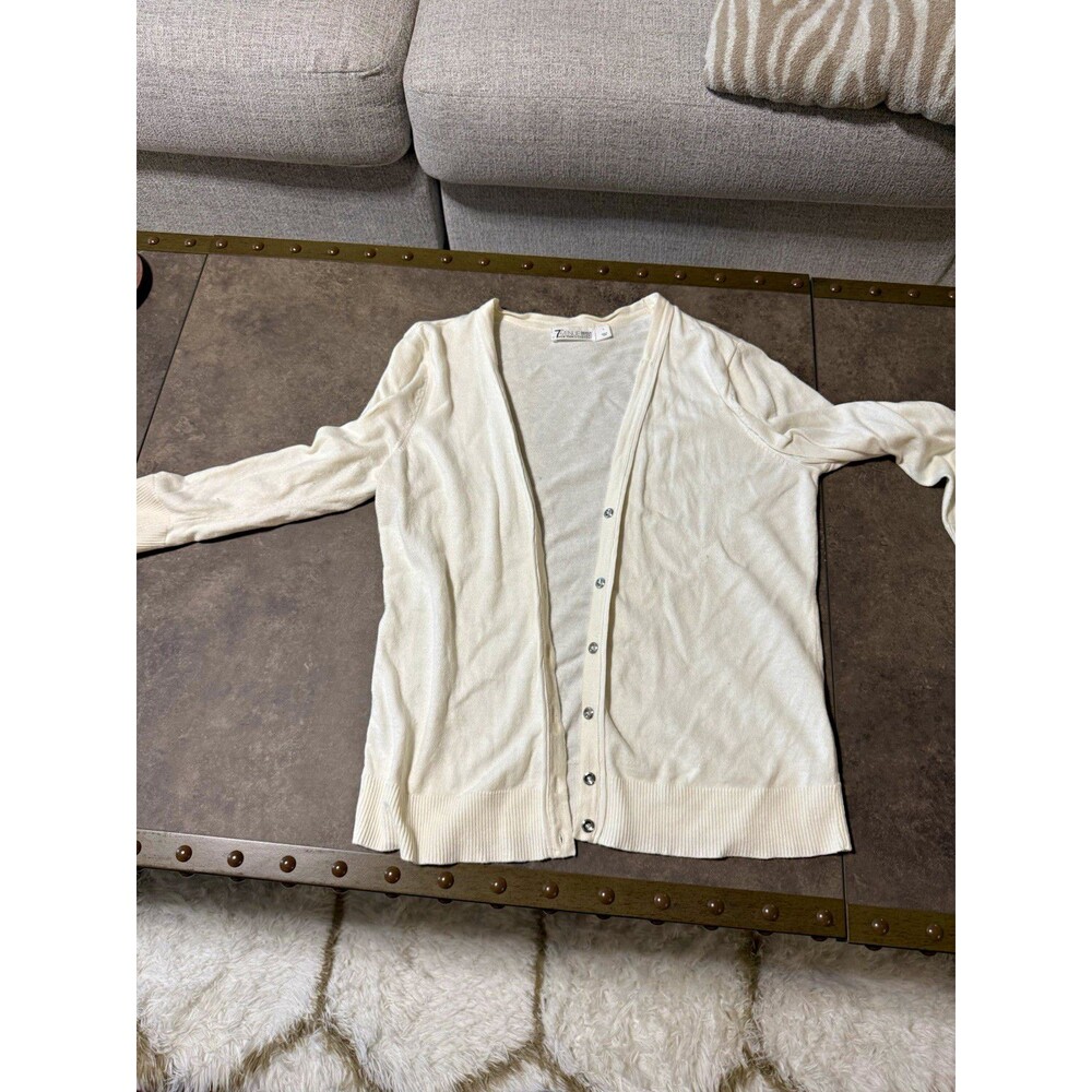 7th Avenue Design Studio NY&Co Ivory Knit Button V-Neck Cardigan Sweater L